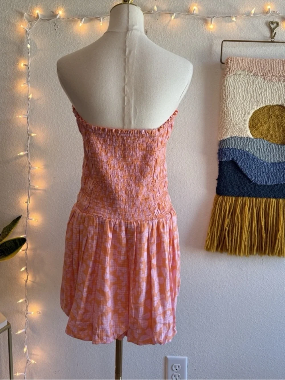 Free People Annalise Mini Dress Bubble Hem corral  Floral Size L